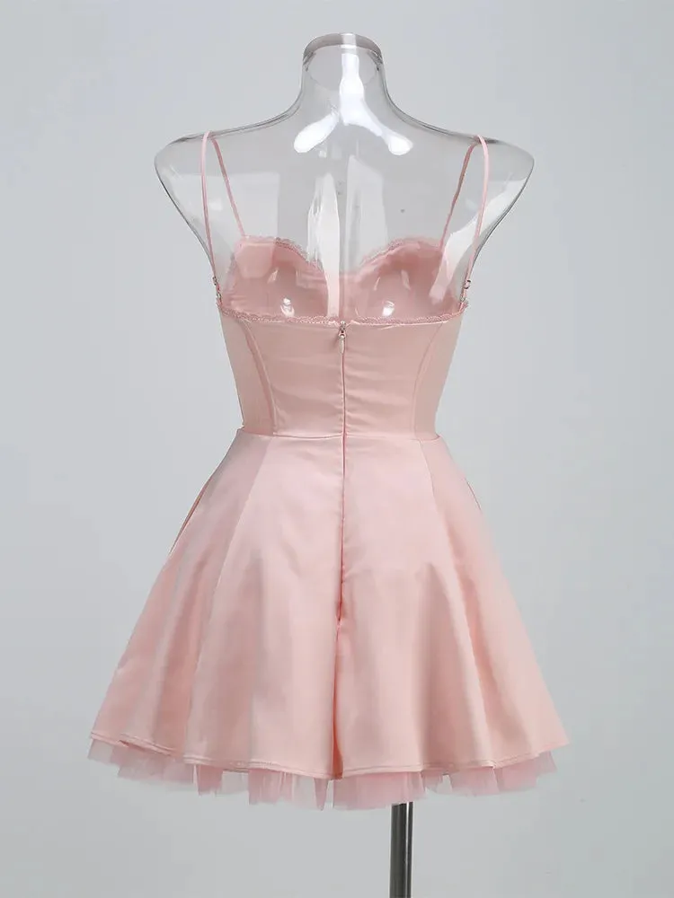 Layered Satin Tulle A-line Strappy Mini Dress