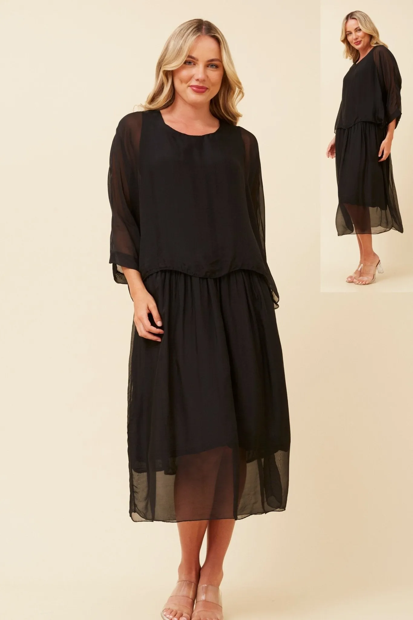 LAYERED SILK DRESS BLACK