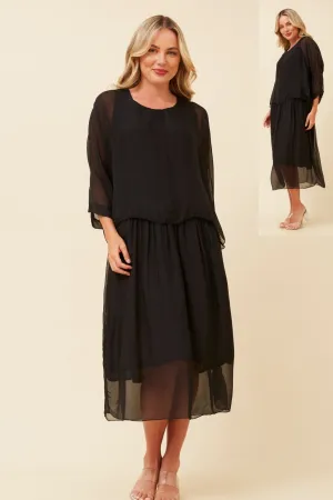 LAYERED SILK DRESS BLACK