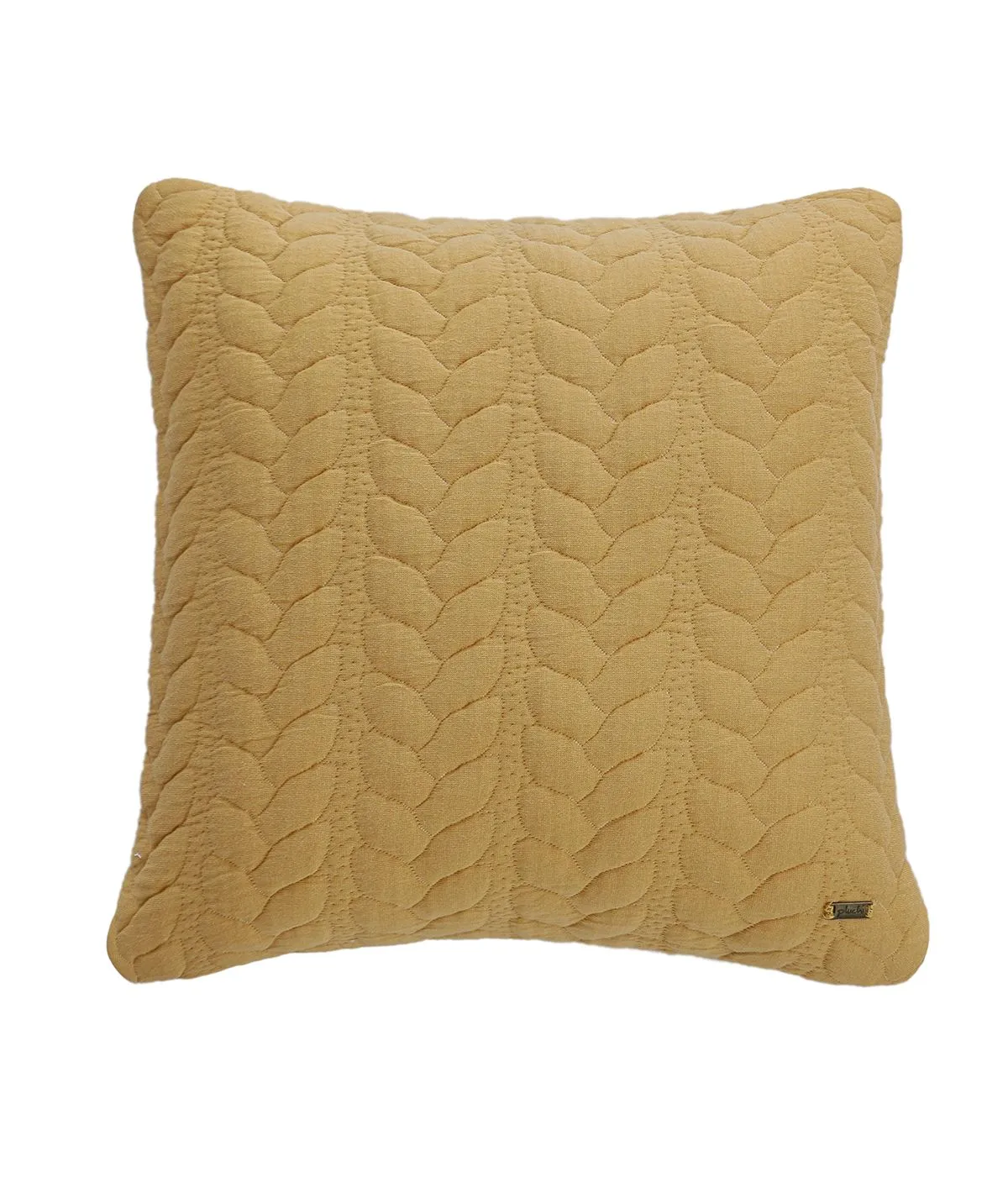 Leaf Cotton Knitted Decorative Medium Beige Melange & Natural Color 18 x 18 Inches Cushion Cover