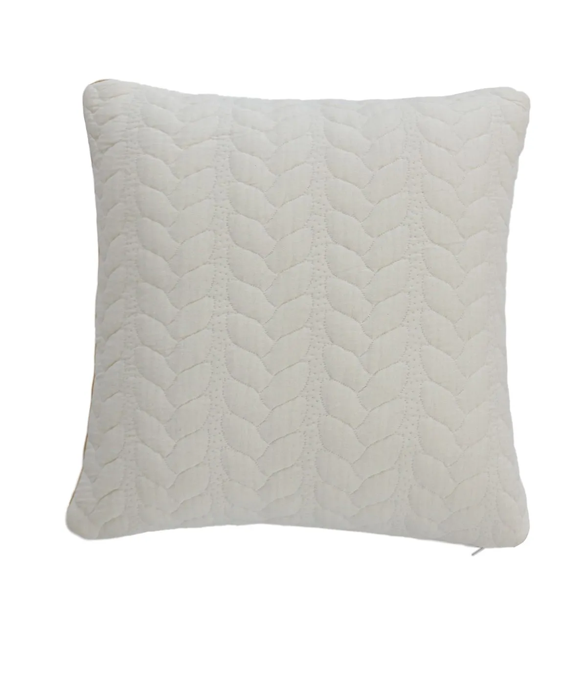 Leaf Cotton Knitted Decorative Medium Beige Melange & Natural Color 18 x 18 Inches Cushion Cover