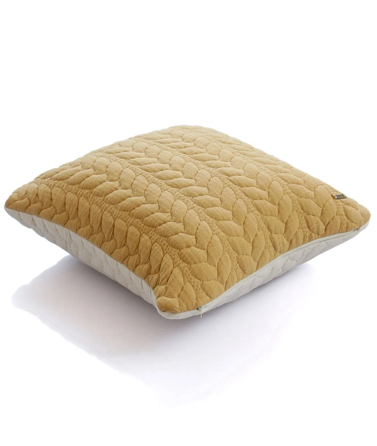 Leaf Cotton Knitted Decorative Medium Beige Melange & Natural Color 18 x 18 Inches Cushion Cover
