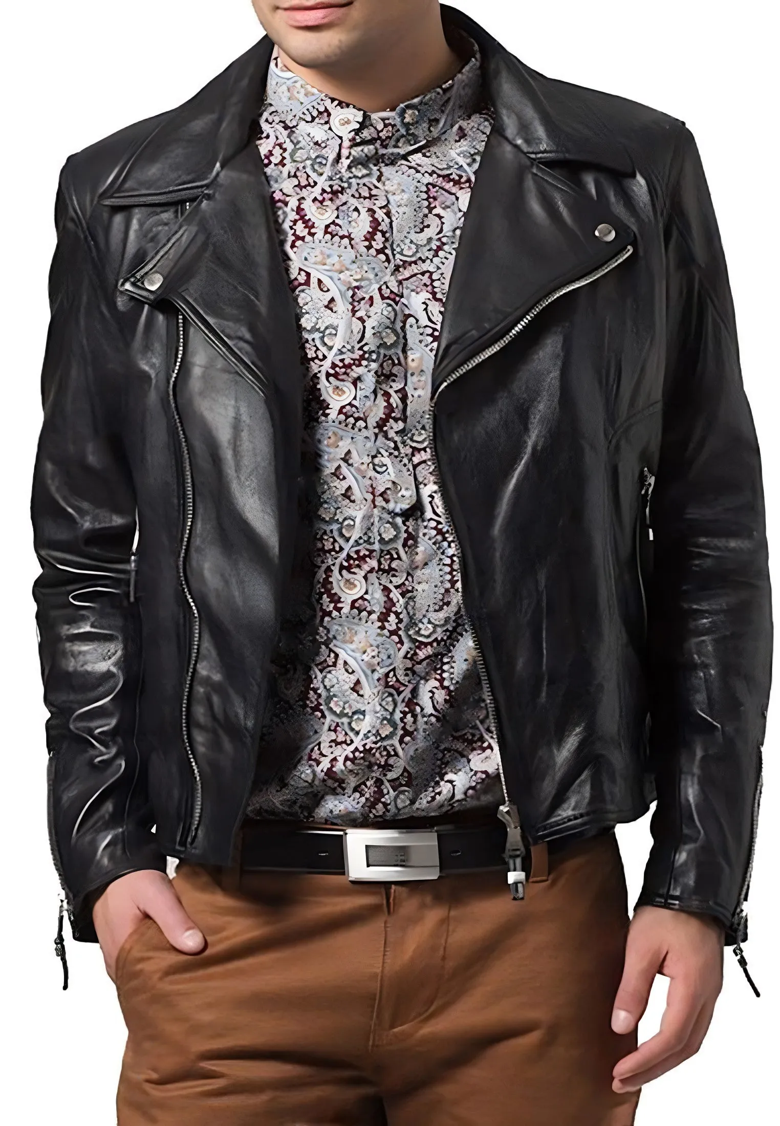 Leather Jackets Hub Mens Genuine Lambskin Leather Jacket (Black, Double Rider Jacket) - 1501653