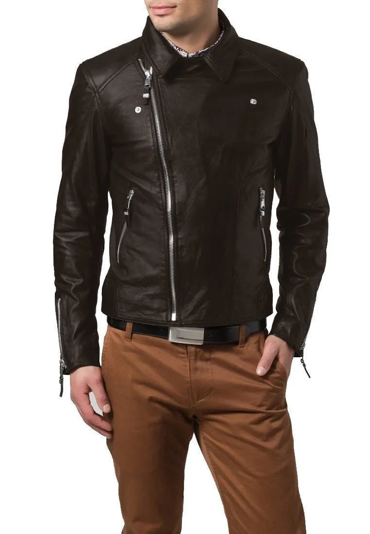 Leather Jackets Hub Mens Genuine Lambskin Leather Jacket (Black, Double Rider Jacket) - 1501653