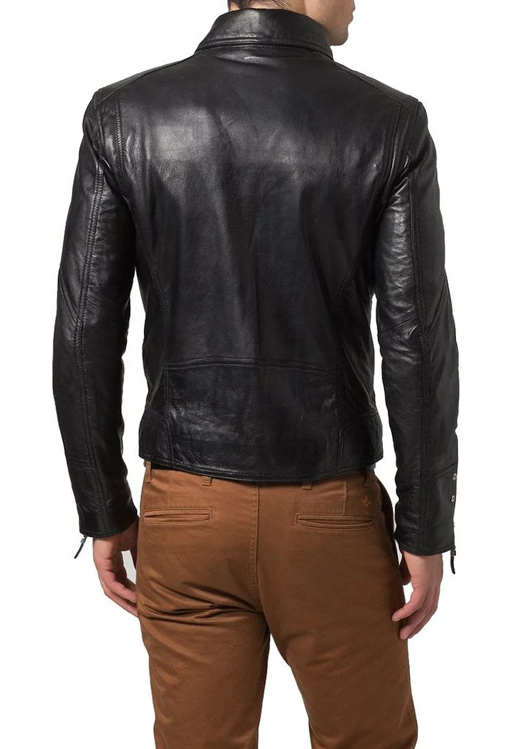 Leather Jackets Hub Mens Genuine Lambskin Leather Jacket (Black, Double Rider Jacket) - 1501653