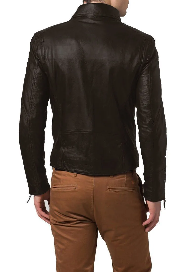 Leather Jackets Hub Mens Genuine Lambskin Leather Jacket (Black, Double Rider Jacket) - 1501653