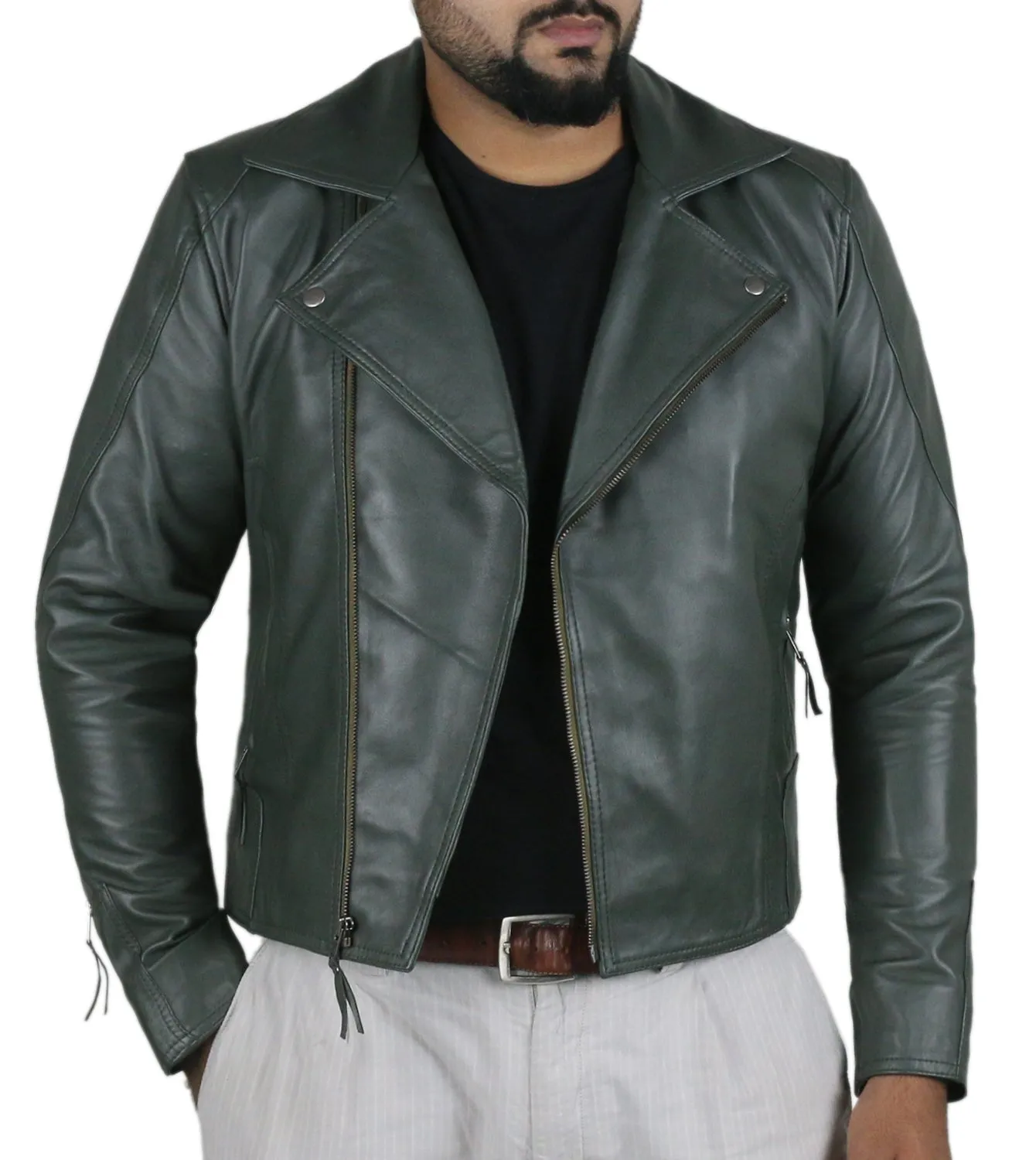 Leather Jackets Hub Mens Genuine Lambskin Leather Jacket (Black, Double Rider Jacket) - 1501653