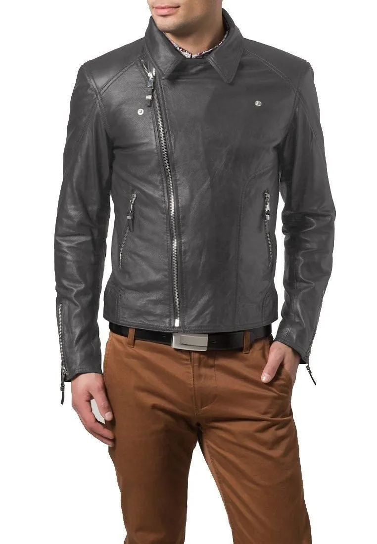 Leather Jackets Hub Mens Genuine Lambskin Leather Jacket (Black, Double Rider Jacket) - 1501653