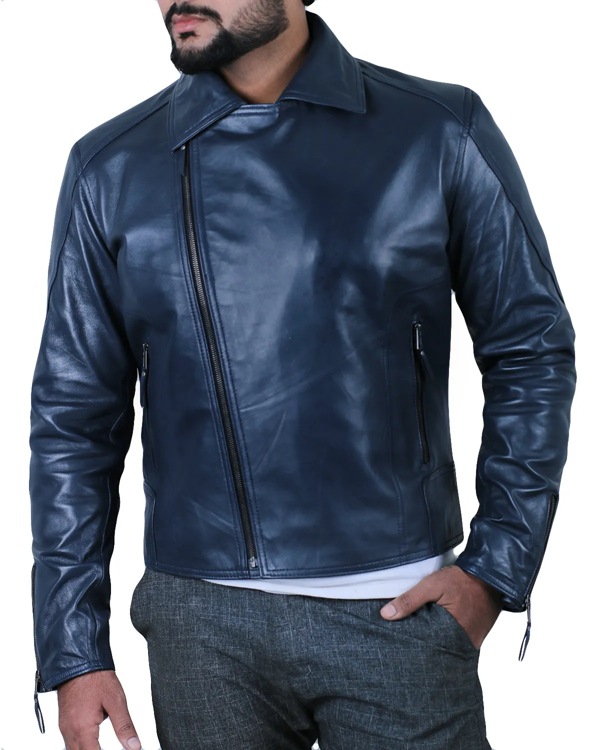 Leather Jackets Hub Mens Genuine Lambskin Leather Jacket (Black, Double Rider Jacket) - 1501653