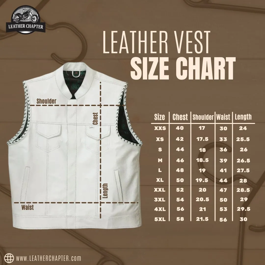 Leather Vest White Leather Vest Side Lases Denim Vest Leather Men Vest Biker vest Motorcycle Vest Men Motorcycle Gifts For Men Braided Vest