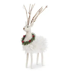 Lg Shaggy Coat Deer | 12 inches high | White Christmas & Holiday Decor
