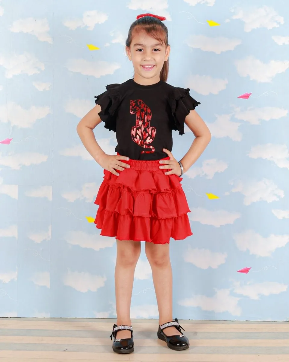 Li'l Panther Girls Top And Skirt Set