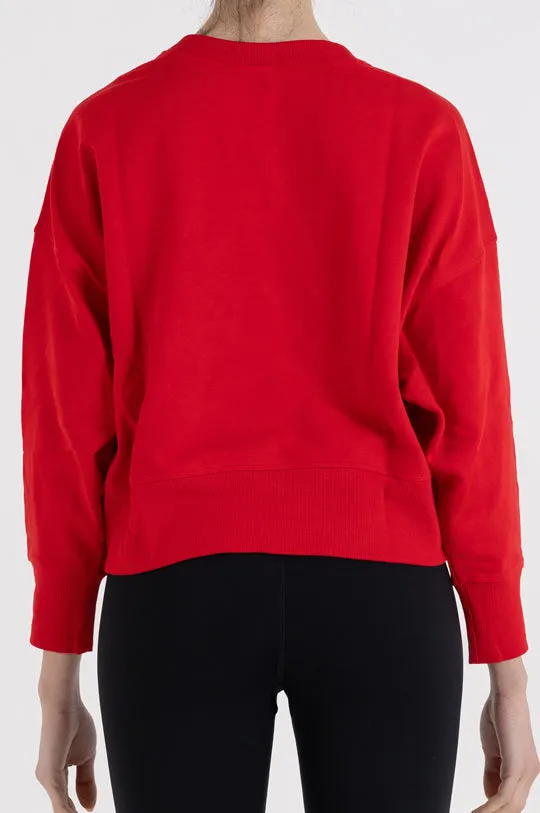 LONG SLEEVE CREW NECK FOIL RHINESTONE LOGO PULLOVER