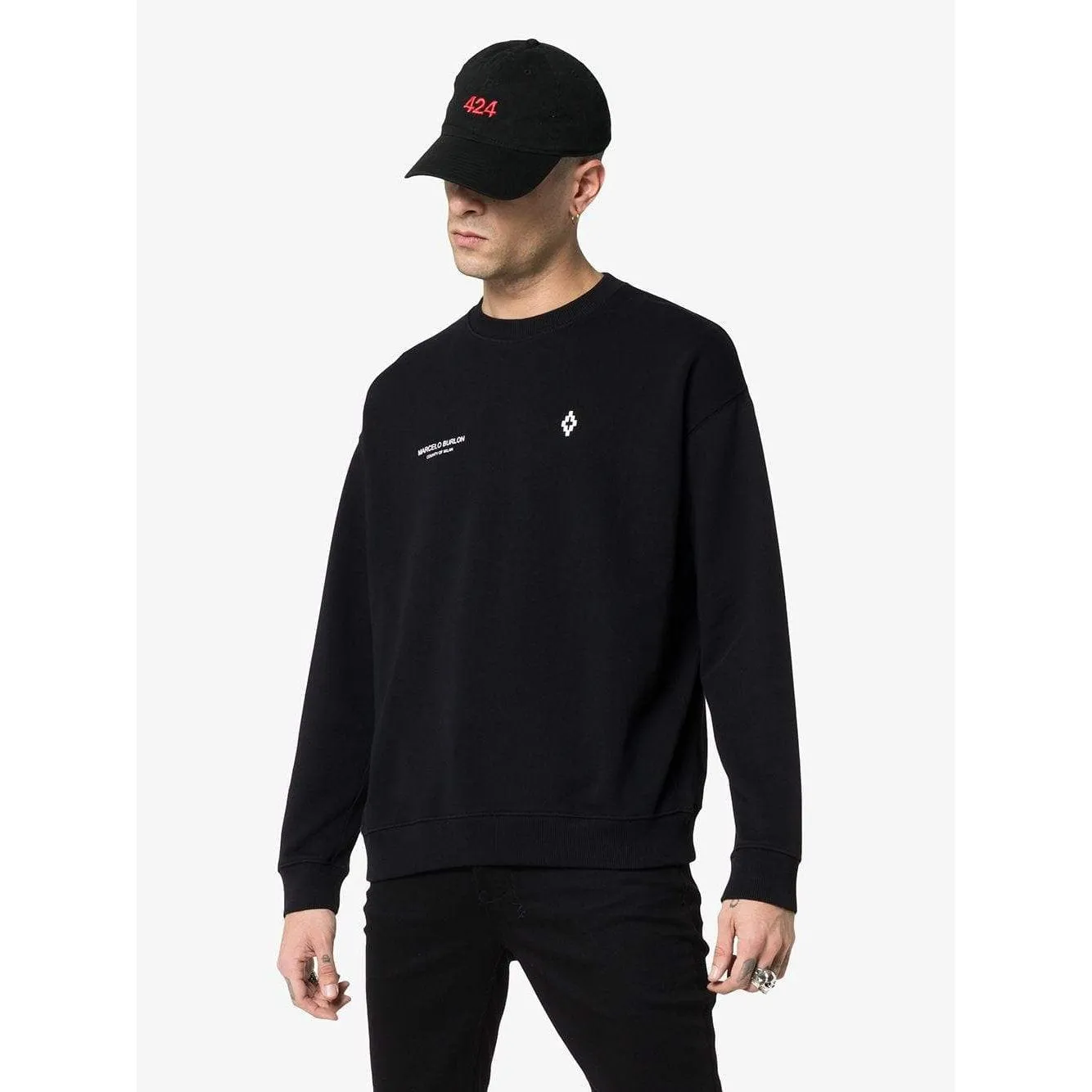 MARCELO BURLON Embroidered Punch Crewneck, Black