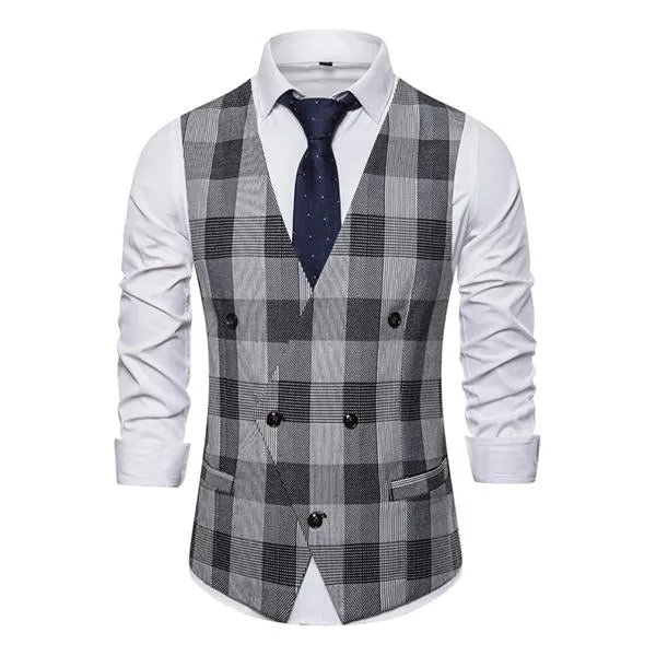 Men's Casual V-Neck Plaid Suit Vest 97343336M