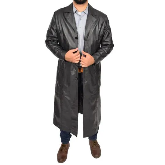 Men's Genuine Leather Full Length Trench Coat Blade
