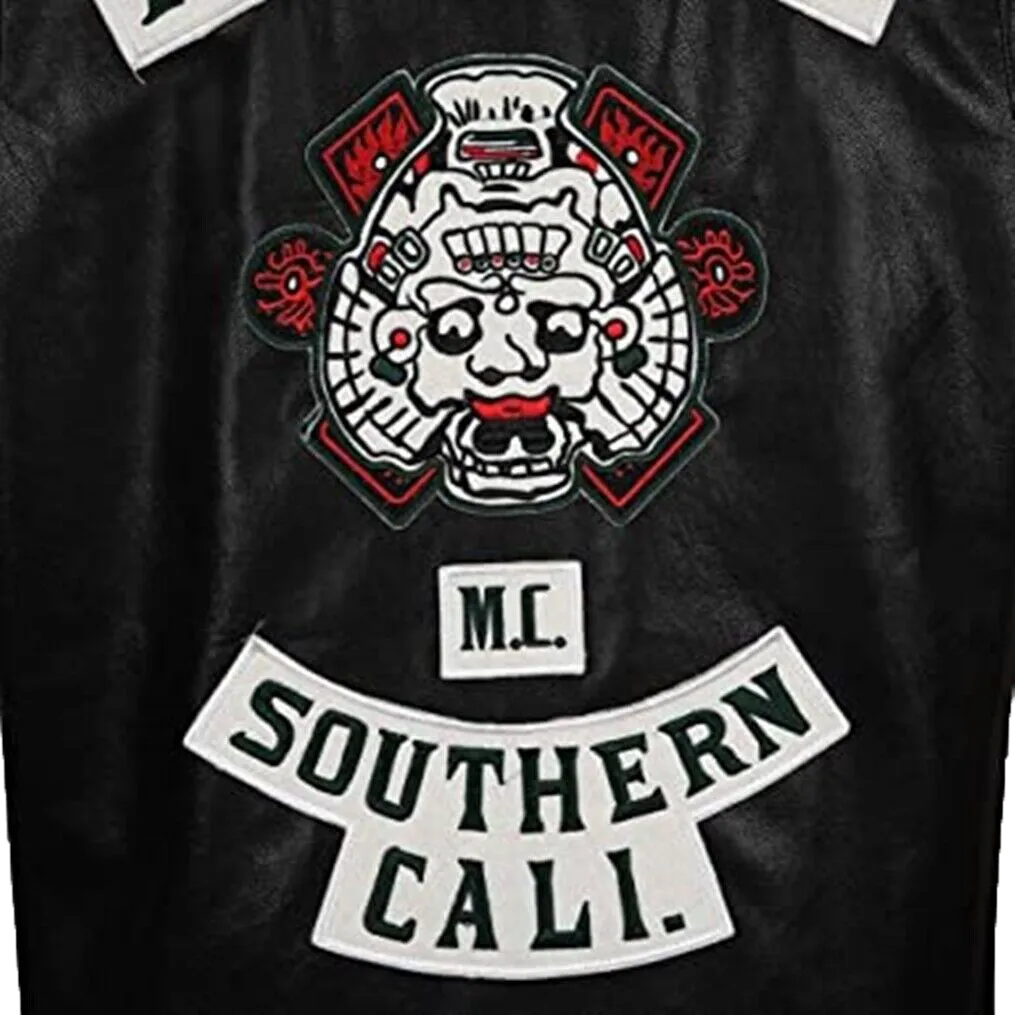 Mens JD Pardo Mayans MC Northern Cali Ezekiel Reyes Biker Black Leather Vest | Mens Biker Black Leather Jacket