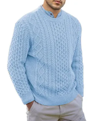 Men's Vintage Blue Cable Kniited Jumper with Round Neckline | Ideal for Autumn/Winter