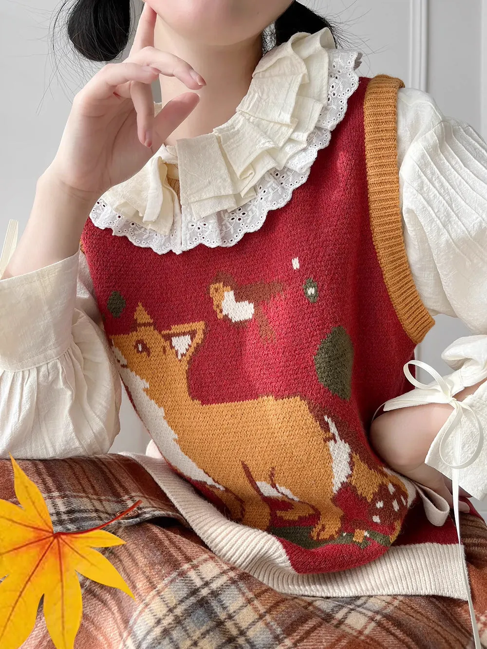 Miss Point~Fat Fox in the Forest~Kawaii Lolita Vest Customized Lolita Sweater