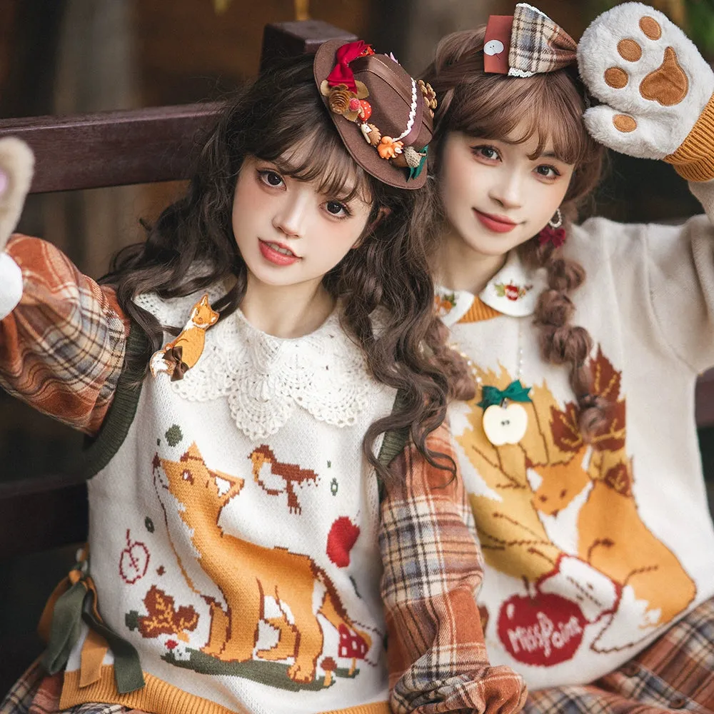 Miss Point~Fat Fox in the Forest~Kawaii Lolita Vest Customized Lolita Sweater