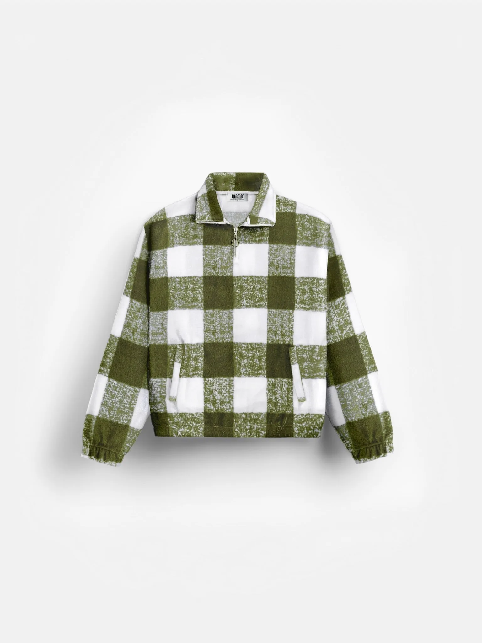 Oversize Checked Zipper Pullover - Green