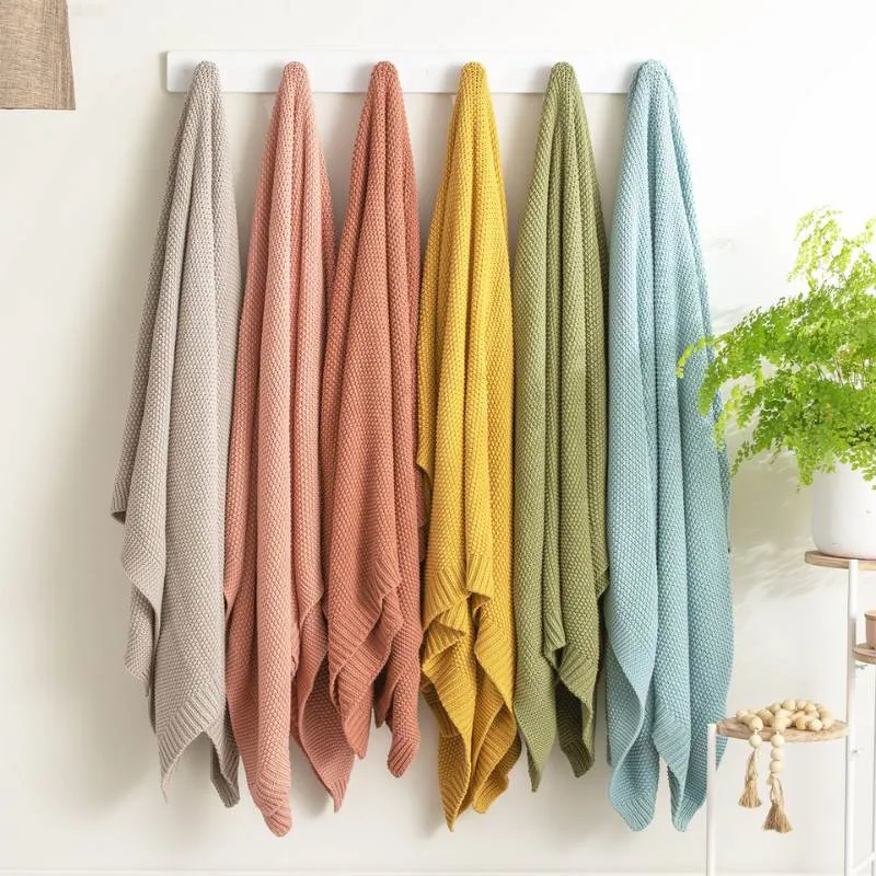 Renee Taylor Moss Seed Stitch Cotton Knitted Sage Throw