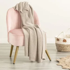 Renee Taylor Moss Seed Stitch Cotton Knitted Silver Throw