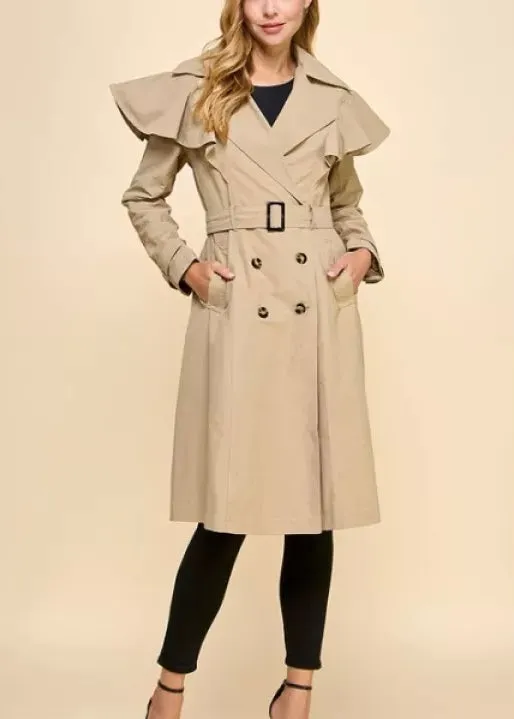 Ruffle Detail Trench Coat