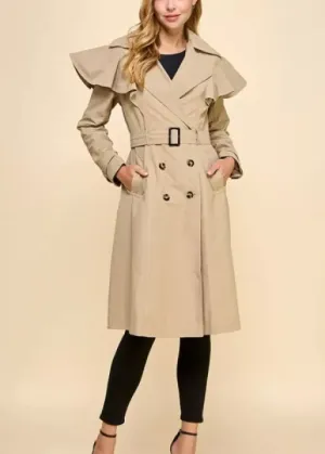 Ruffle Detail Trench Coat