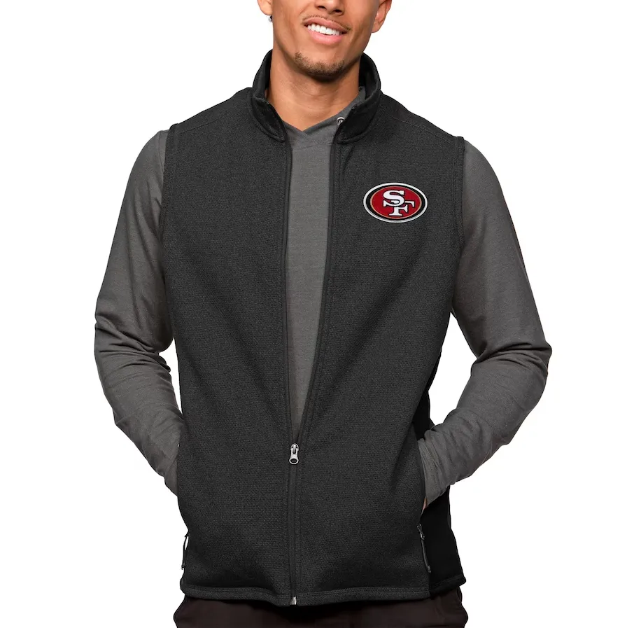 San Francisco 49ers Antigua Course Full-Zip Vest - Heathered Black
