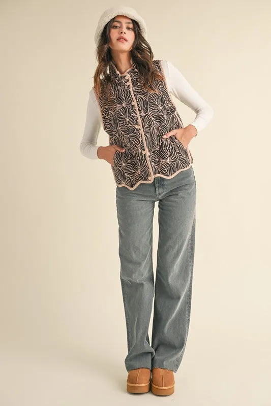 Scalloped Quilted Vest in Black and Taupe