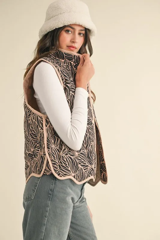 Scalloped Quilted Vest in Black and Taupe