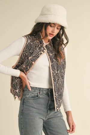 Scalloped Quilted Vest in Black and Taupe