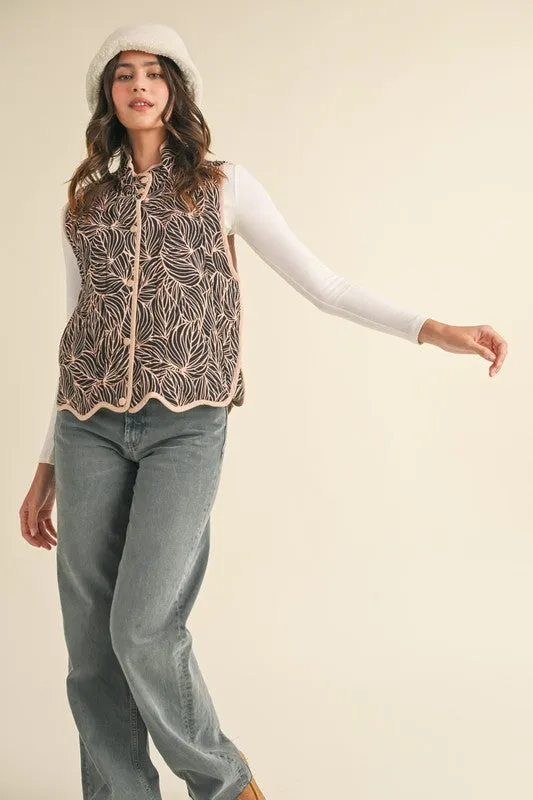Scalloped Quilted Vest in Black and Taupe