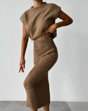 Sleeveless Vest   Knitted Skirt Two-piece Set