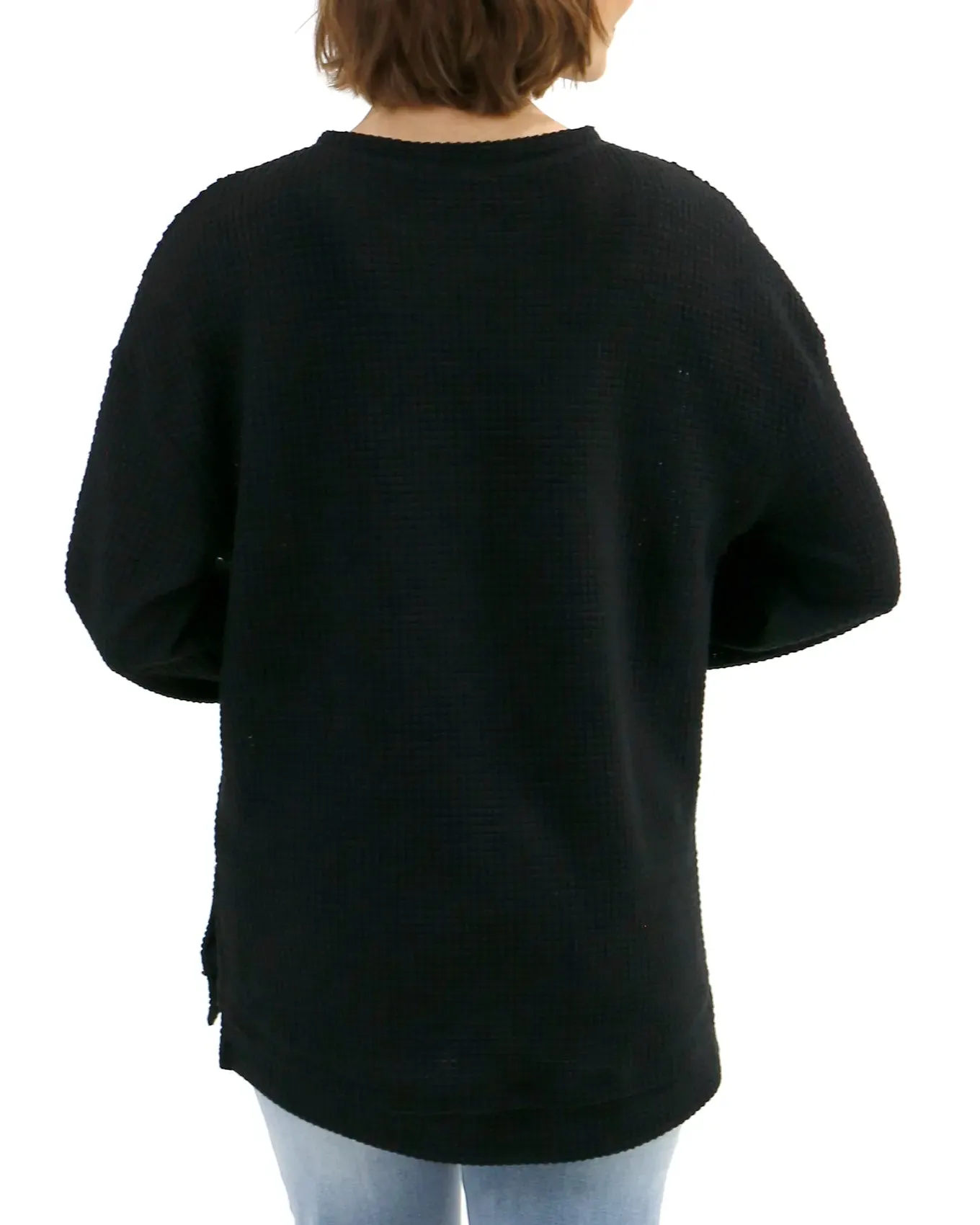 Slouchy Black Waffle Pullover