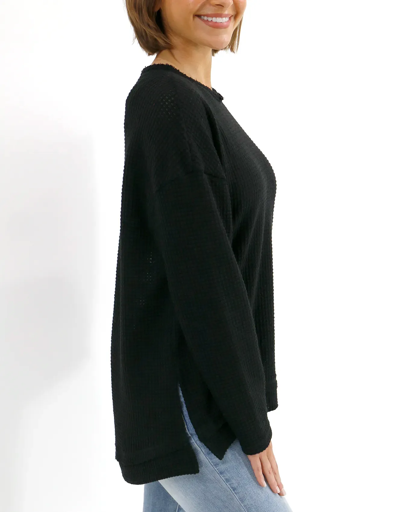 Slouchy Black Waffle Pullover