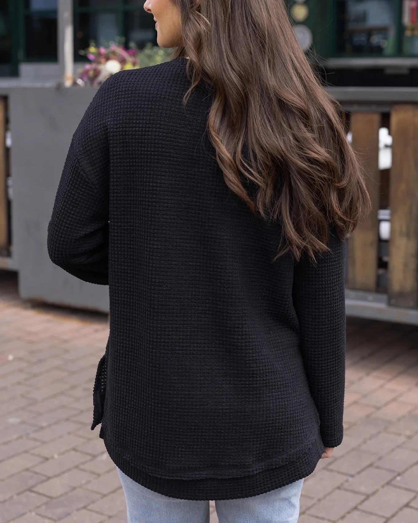 Slouchy Black Waffle Pullover