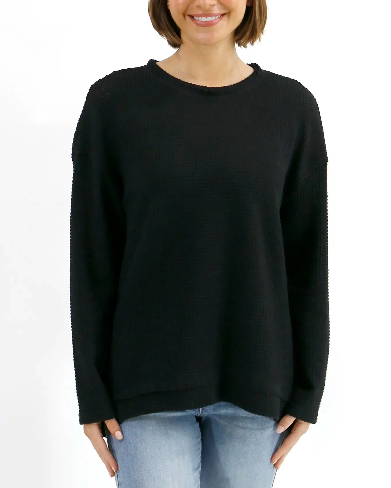 Slouchy Black Waffle Pullover
