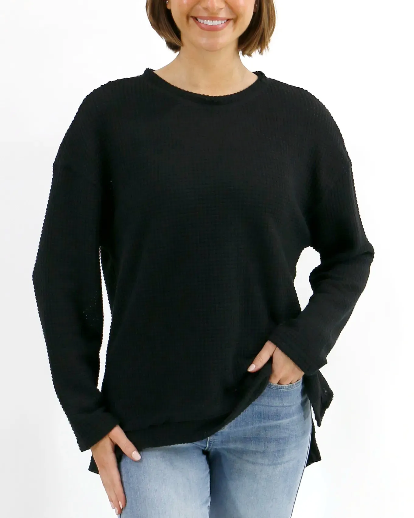 Slouchy Black Waffle Pullover