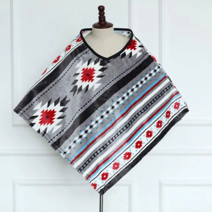Southwest Aztec Diamond Cut Poncho