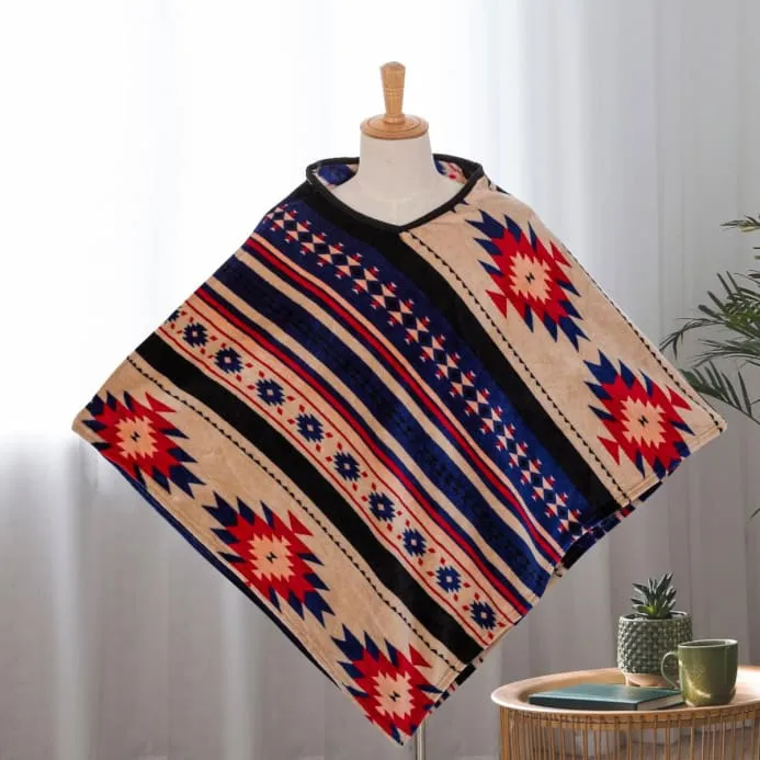 Southwest Aztec Diamond Cut Poncho