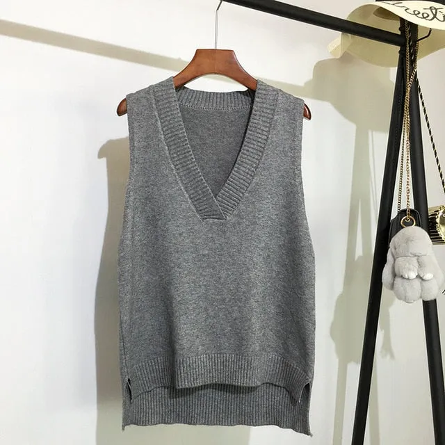 Spring Awakening - Dark Academia V-neck Knitted Vest