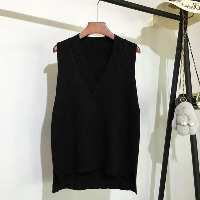 Spring Awakening - Dark Academia V-neck Knitted Vest