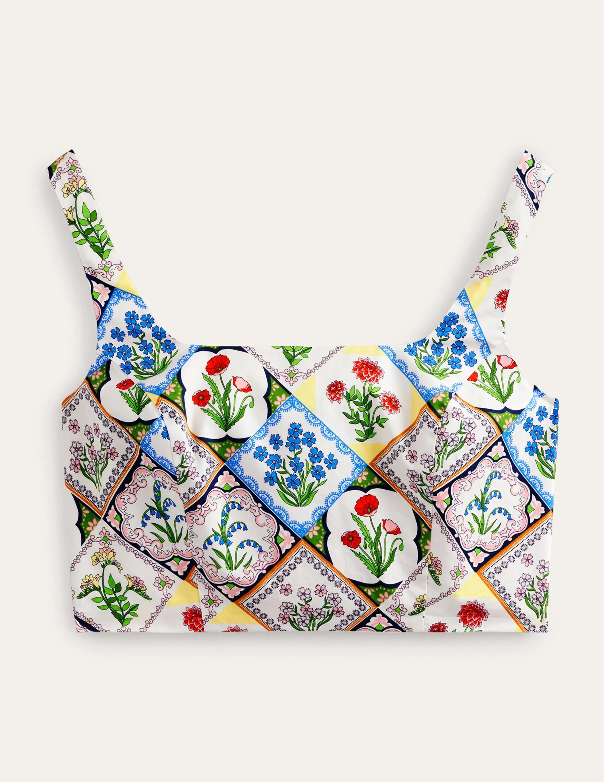 Square Neck Cropped Co Ord Top-Ivory, Wild Bluebell