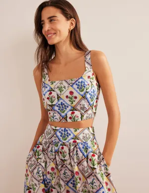 Square Neck Cropped Co Ord Top-Ivory, Wild Bluebell