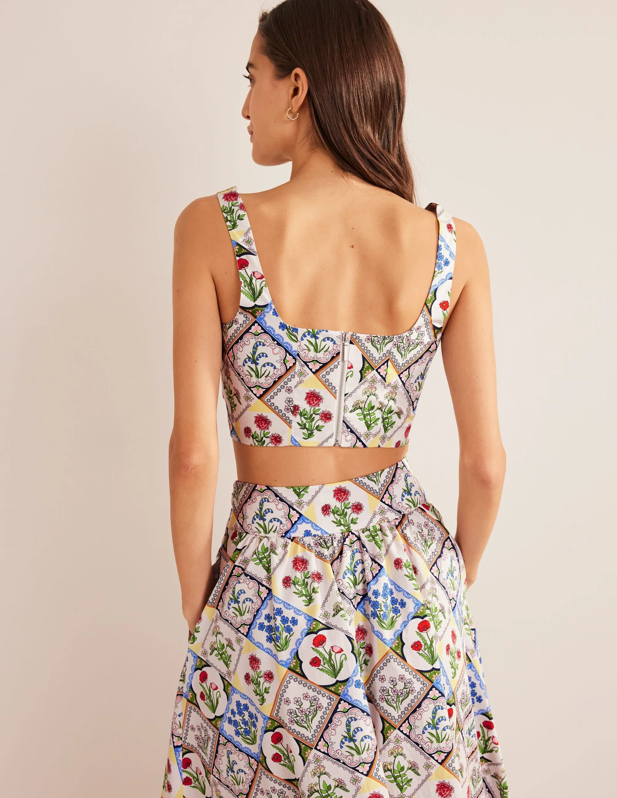 Square Neck Cropped Co Ord Top-Ivory, Wild Bluebell