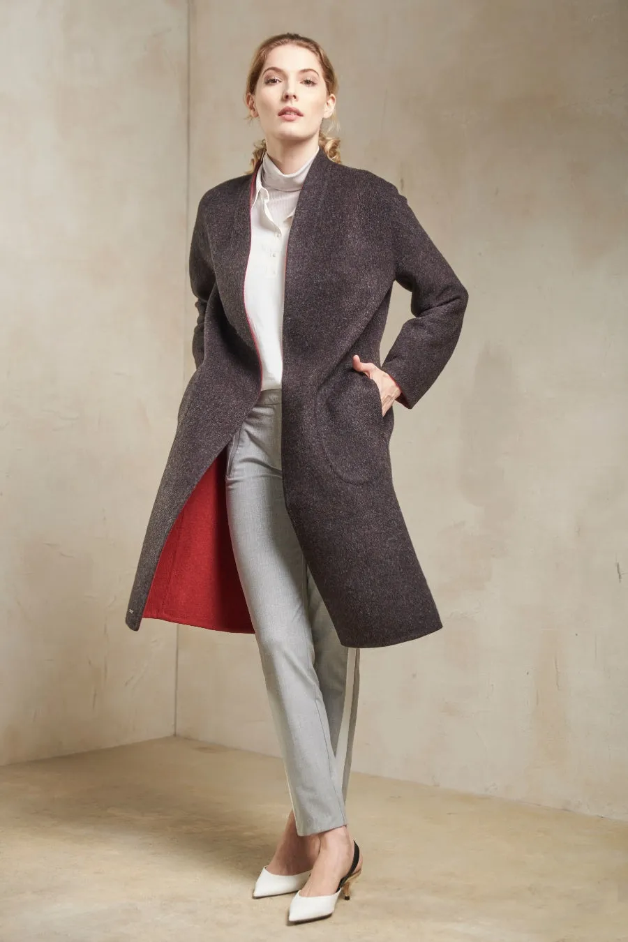Stefanie Coat Baby Alpaca & Wool Color Rubi & Antracite