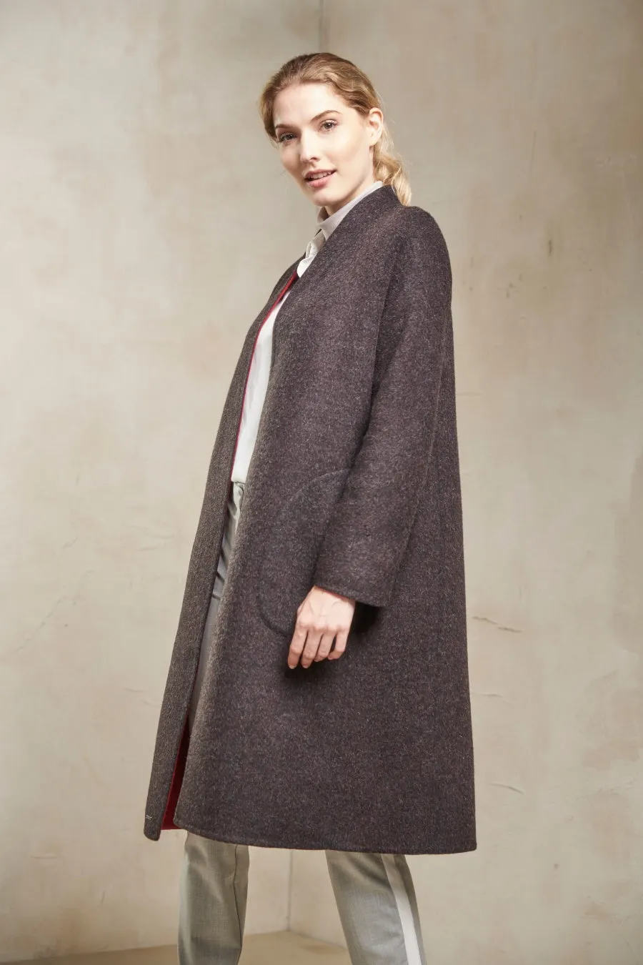 Stefanie Coat Baby Alpaca & Wool Color Rubi & Antracite