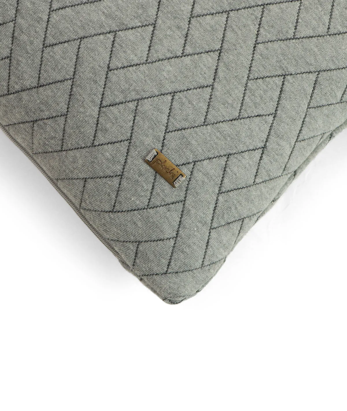 Stick Light & Dark Grey Cotton Knitted Quilted Decorative 18 X 18 Inches Cushion Cover